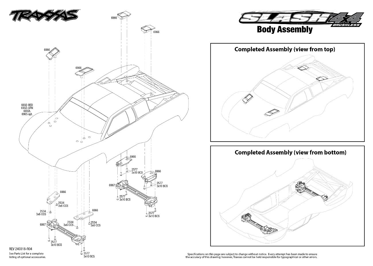 Slash 4X4 Brushless (68154-4) Body Assembly Exploded View Slash 4X4 Brushless (68154-4) Body Assembly Exploded View